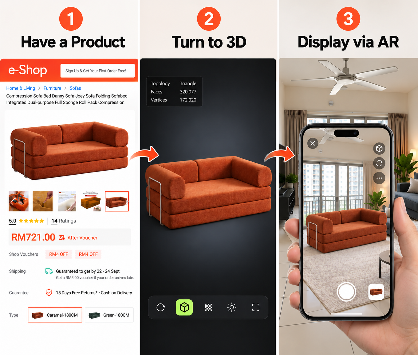A customer viewing a product in augmented reality on a phone